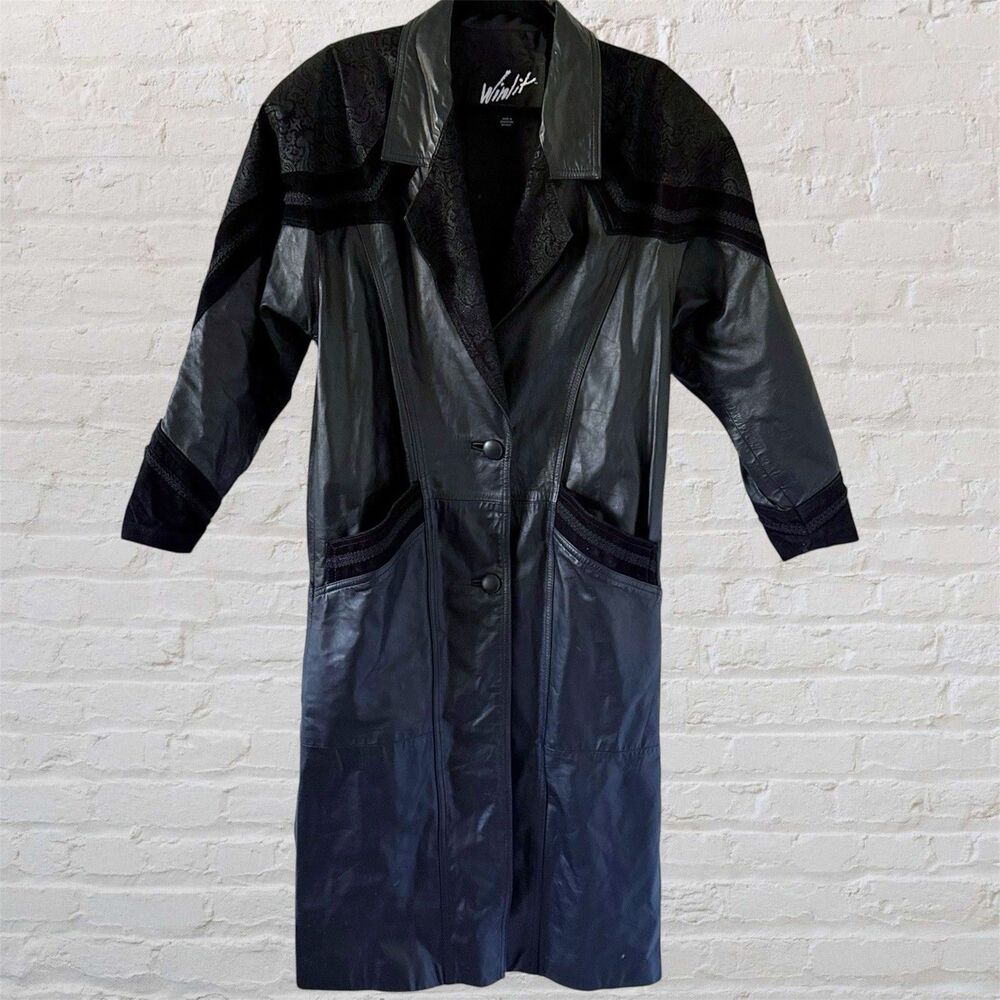 Vintage Women's Western Gothic Rocker Chic Women's Black Leather Trench Coat M